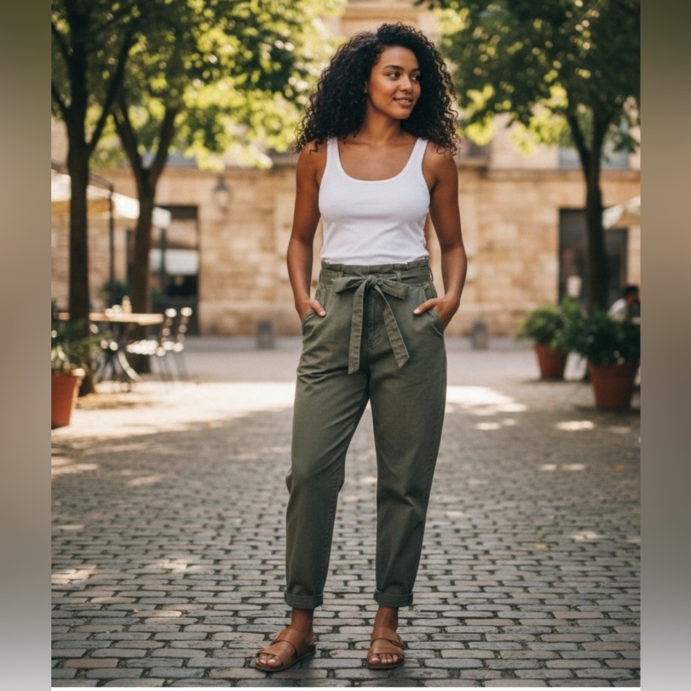 Banana Republic Slim Stretch Paperbag Waist Pants – Olive – Size 6